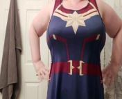 Caressing my curves in my new Captain Marvel dress! from margie marvelous muscle nude