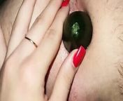 Mistress fucks guy’s ass with a big cucumber from vagetable sales man comes to taking bill but my wife was alone he took chance