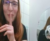 Cute Redhead Teen masturbates on public toilet from finger in public toilet