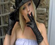 Smoking blonde pussy in leather gloves from smoking blonde milf