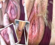 Eating and fucking a meaty hole of a young mom after pissing. Close-up from pee hole licking