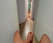 I surprise my stepsister at the bathroom door giving me a handjob and she gives me a blowjob until I cum from sister handjob little brother