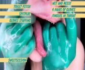 Sloppy, wet and messy surgical gloves teaser from blur face