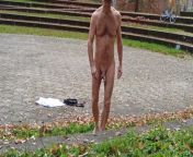 The naked slave is crossing the stage from naked amateur gay stage