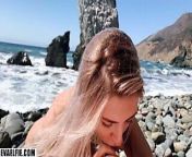 Russian teen girl swallows cum on Californian public beach from olyfans nude beach