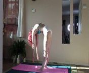 Aurora Willows stretching in the sunlight Angel pose and front lung from yoga and anal teacher angel