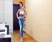 Gymnastics in sportwear and naked, tits sucking, naked walking from morning walk girl bouncing boobs