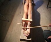 Slave Luna tortured with falaka, bastinado from arabic feet falaka