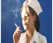 Spanish nurse takes a smoke break from latin big tits nurse