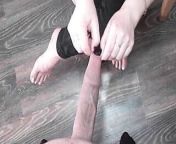 Foreskin and frenulum play handjob with a double cumshot from foreskin feet