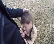 MILF in stockings skirt and sexy lingerie outdoors, gives her husband a blowjob and swallows his cum from son pee his mother
