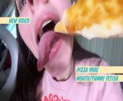 Untidy pizza eating and chewing from giantess eat vore naked girl and
