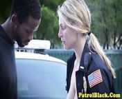 Femdom cop gags on black cock and gets fucked from full black patrol porn