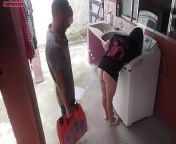 Married housewife pays washing machine technician with her ass while husband is away from pay g