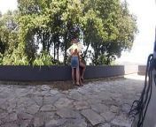 Caught Naked exhibitionist wife masturbates stranger's cock in front of everyone walking on public street in Spain from spain camera sister