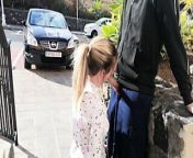 Very risky blowjob in the car park with huge facial from couple caught park