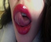 Sexy red glossy lips from lesbian glossy lip kissing