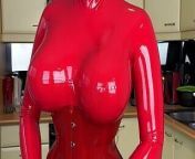 Miss Fetilicious in red latex catsuit from latex catsuit