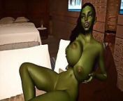 Hot Green Orc Chick Plays With Her Own Massive Tits from सास औरकी चुदाई