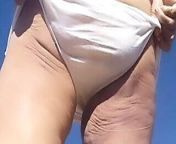 Peeing in the desert, wearingmy soiled granny panties. Been wearing them for 4 days. Mature Latina from big hairy granny panties