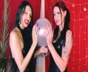 Balloon fetish. Two Mistresses inflate the balloon, play with their long nails on your nerves, and burst the balloon. Ball sound from balloona inflation