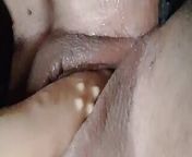 Playing with dildo before sleep, girl's masturbation, pussy close up from tits