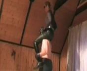 Mistress rides on the shoulders,in leather pants from mistress mercy lessy shoulder ride