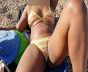 Hot LATINA Caught Adjusting Bikini Thong on a PUBLIC BEACH - Pussy Slip and Cameltoe POV Candid from malu trevejo bikini thong